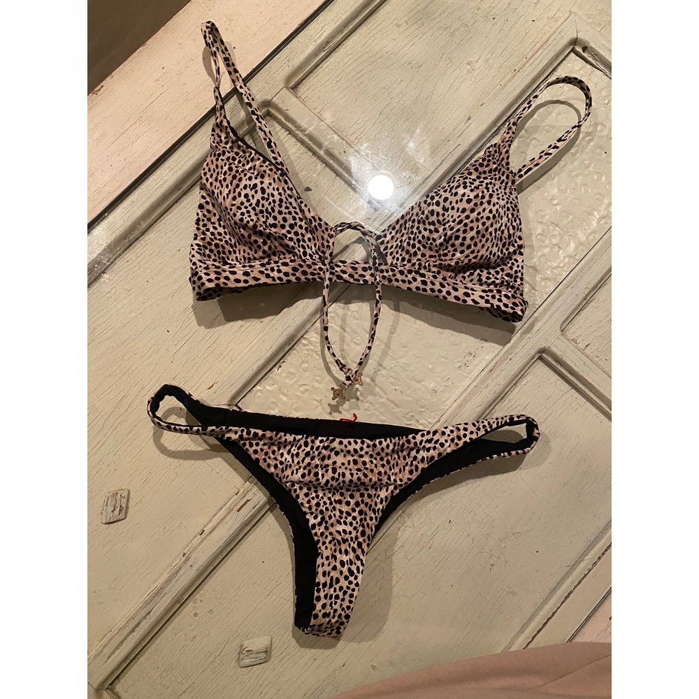 Tigerlily Women's Leopard Print Triangle Bikini Set Small